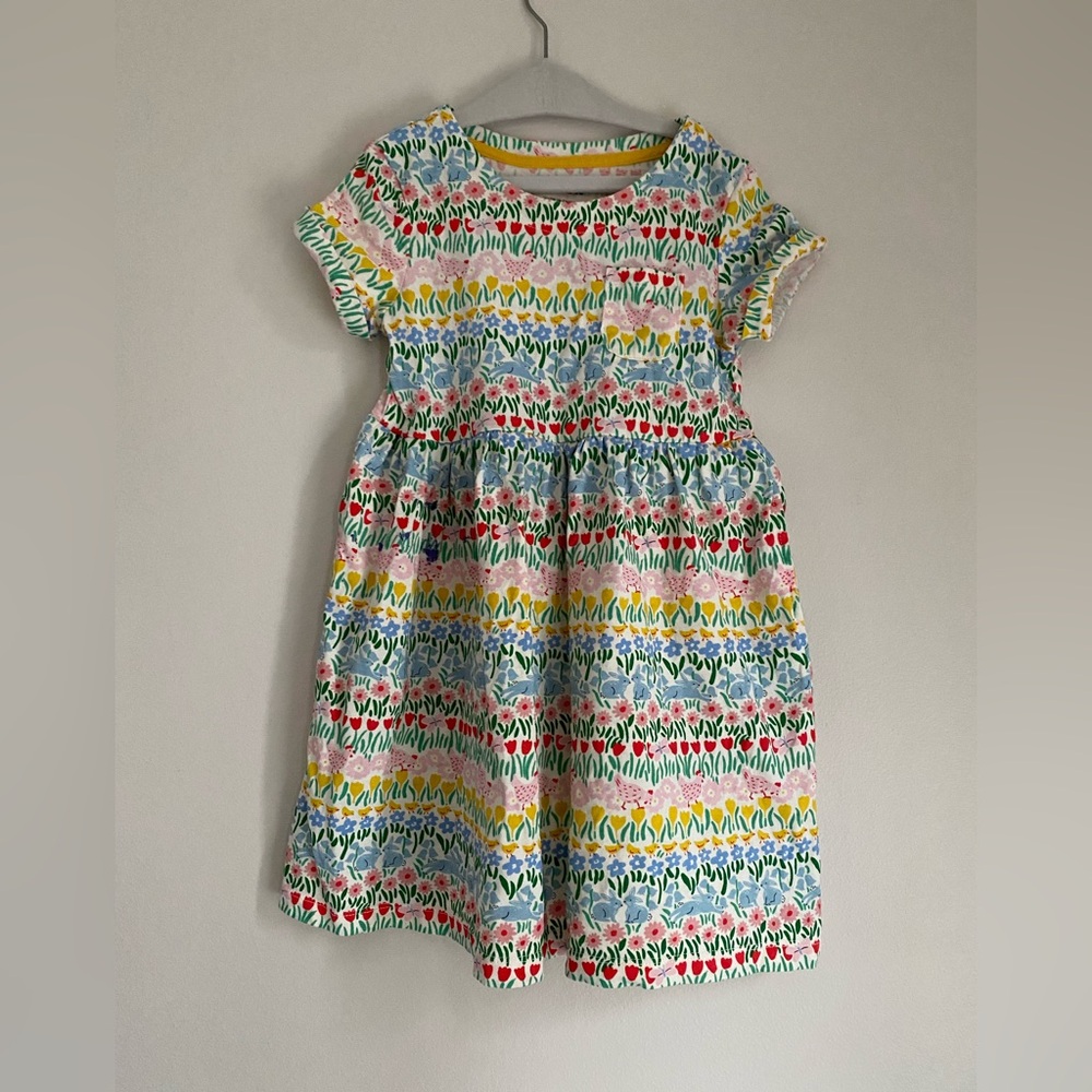 Mini Boden Dress Short Sleeve Fun Jersey Dress 5-6Y chicken floral print